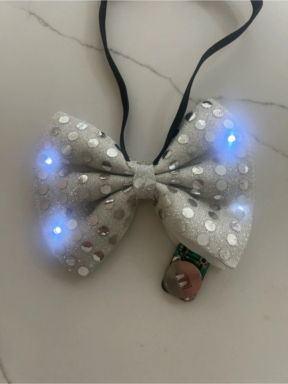 Sparkling Silver Sequin Bow Tie for Kids with Adjustable Strap